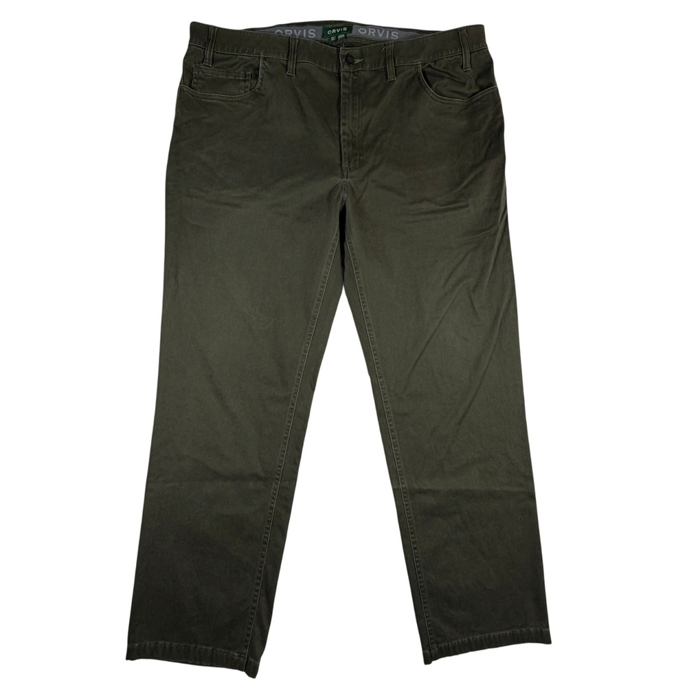 Orvis Mens 40x30 Olive Green 5-Pocket Straight Leg Cotton Stretch Twill Pants‎